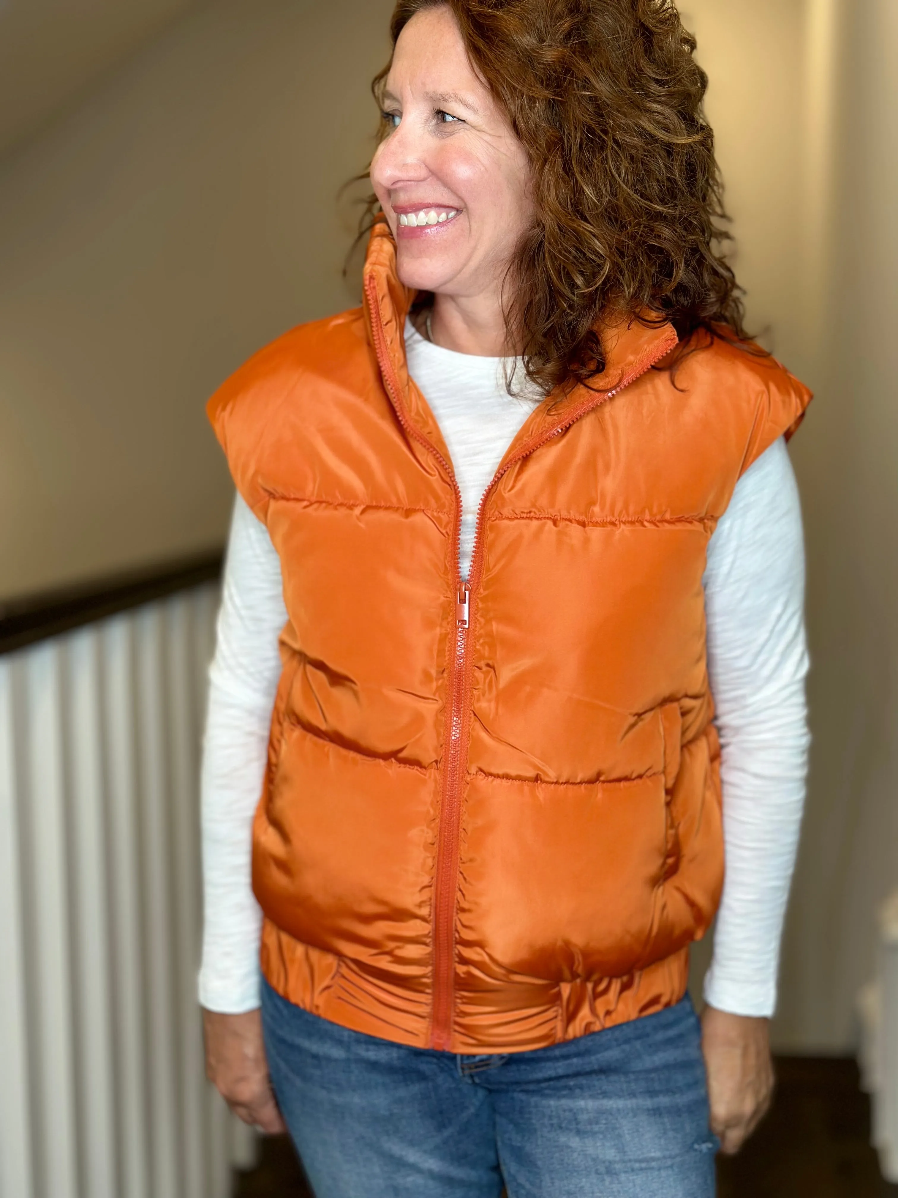 Love Token Vika Puffer Vest in Brick