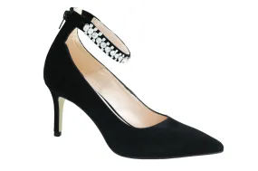 MARIAN Black Suede pointed toe mid heel court shoe with diamante cuff