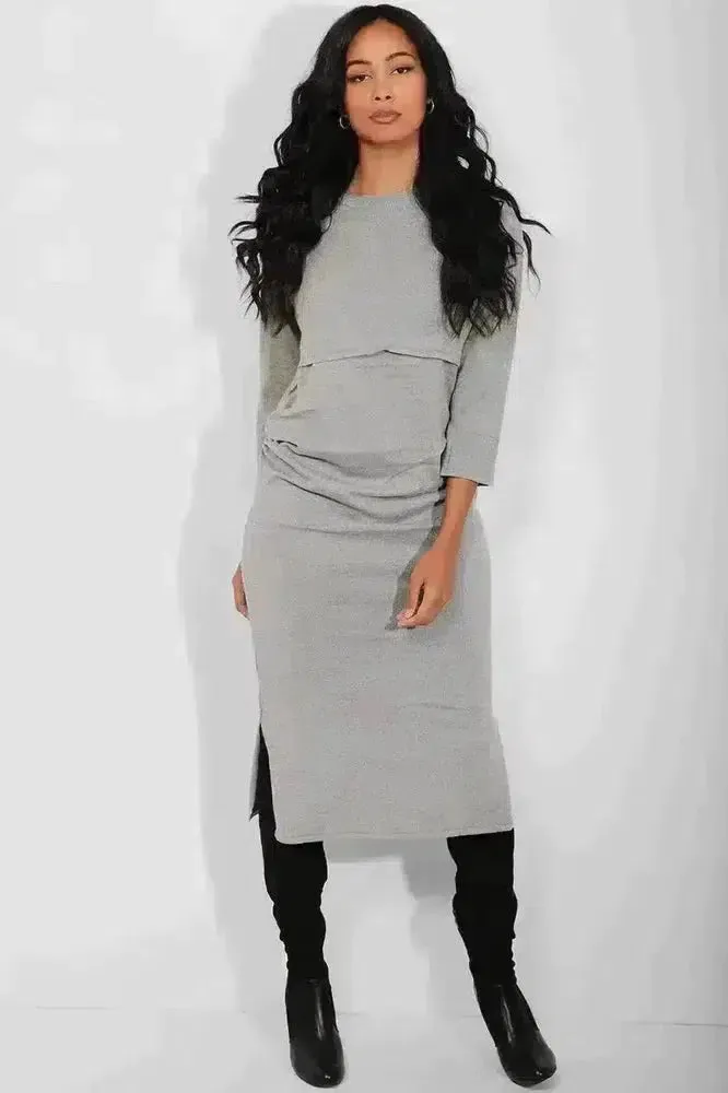 Maternity Grey Side Splits Flat Knit Maxi Dress