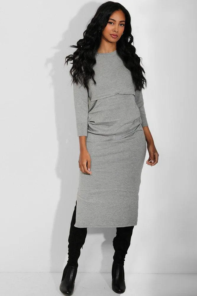 Maternity Grey Side Splits Flat Knit Maxi Dress