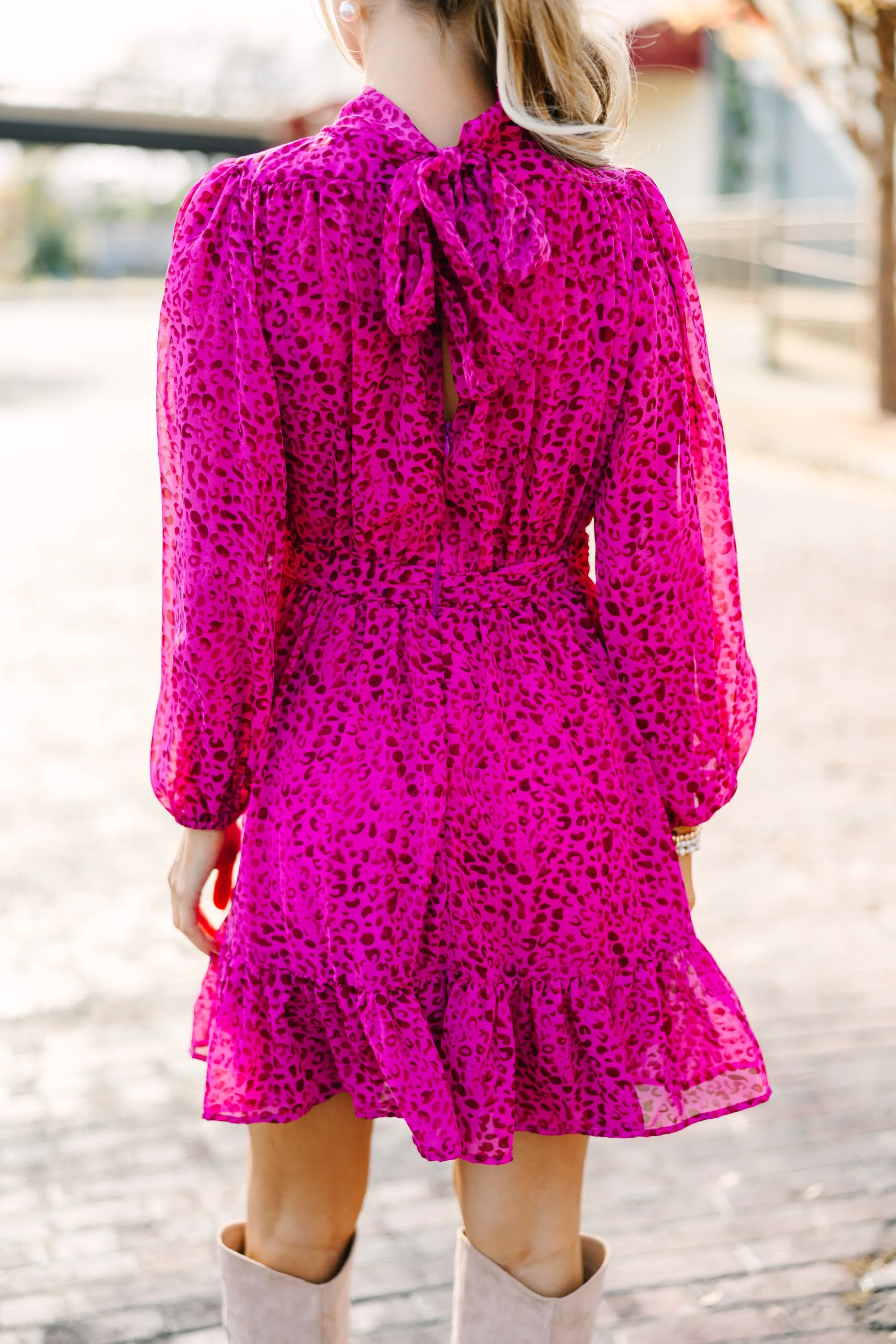 Now We See Magenta Pink Ditsy Leopard Dress