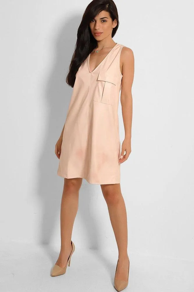 Nude Vegan Leather V-Neck Sleeveless Dress