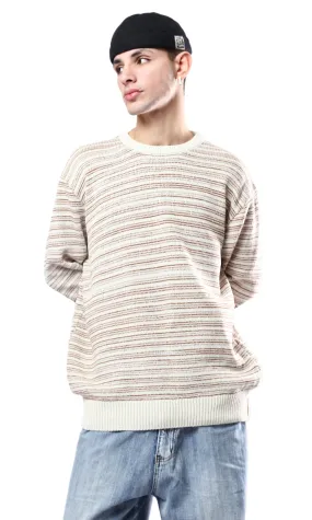 O174998 Ribbed Crew Neck Havana & Beige Pullover