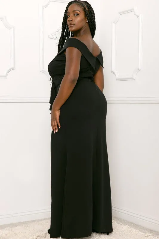 OFF THE SHOULDER WRAP PLUS SIZE MAXI DRESS