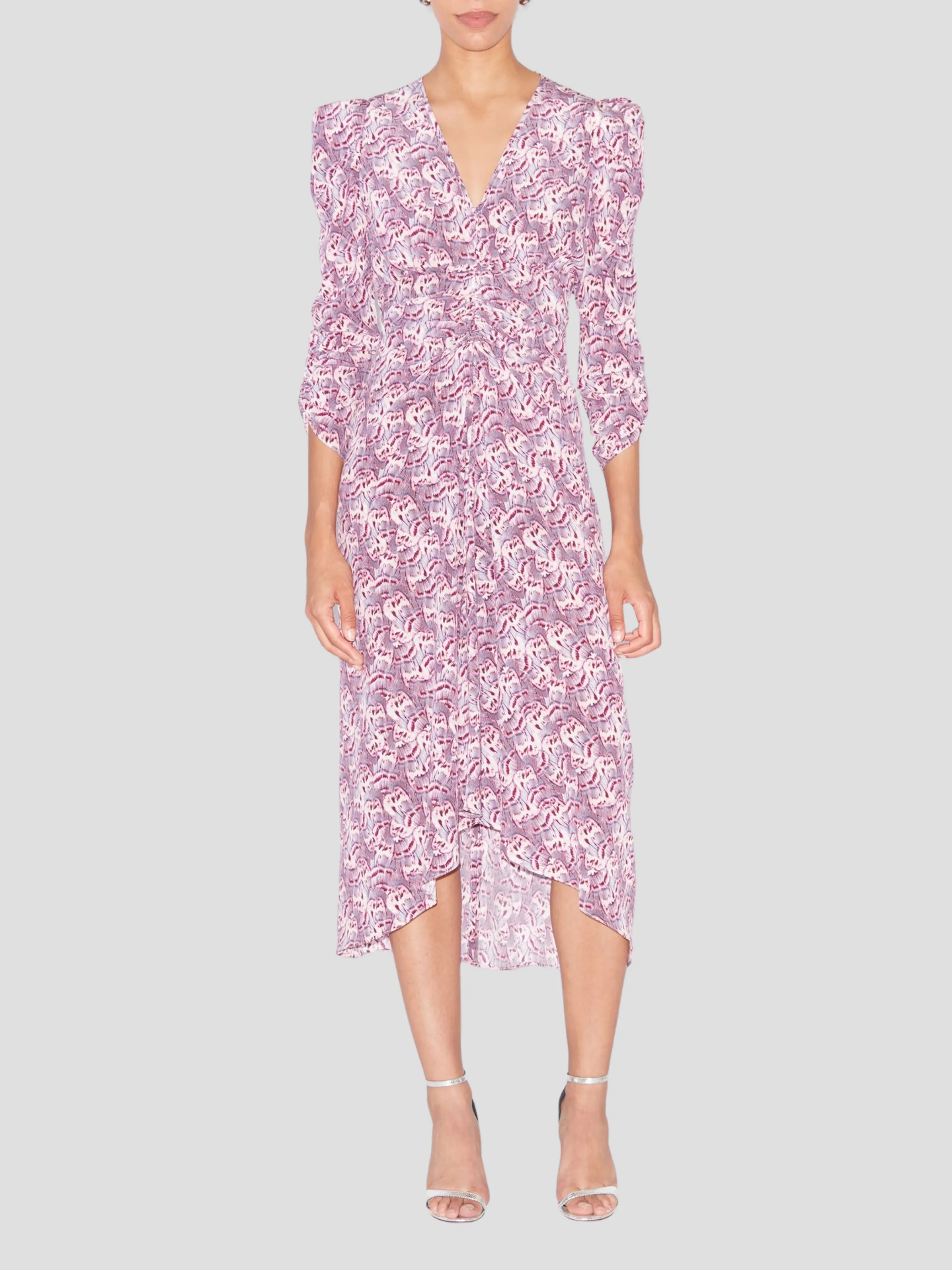 Pink Albini Butterfly Stretch Silk Midi Dress