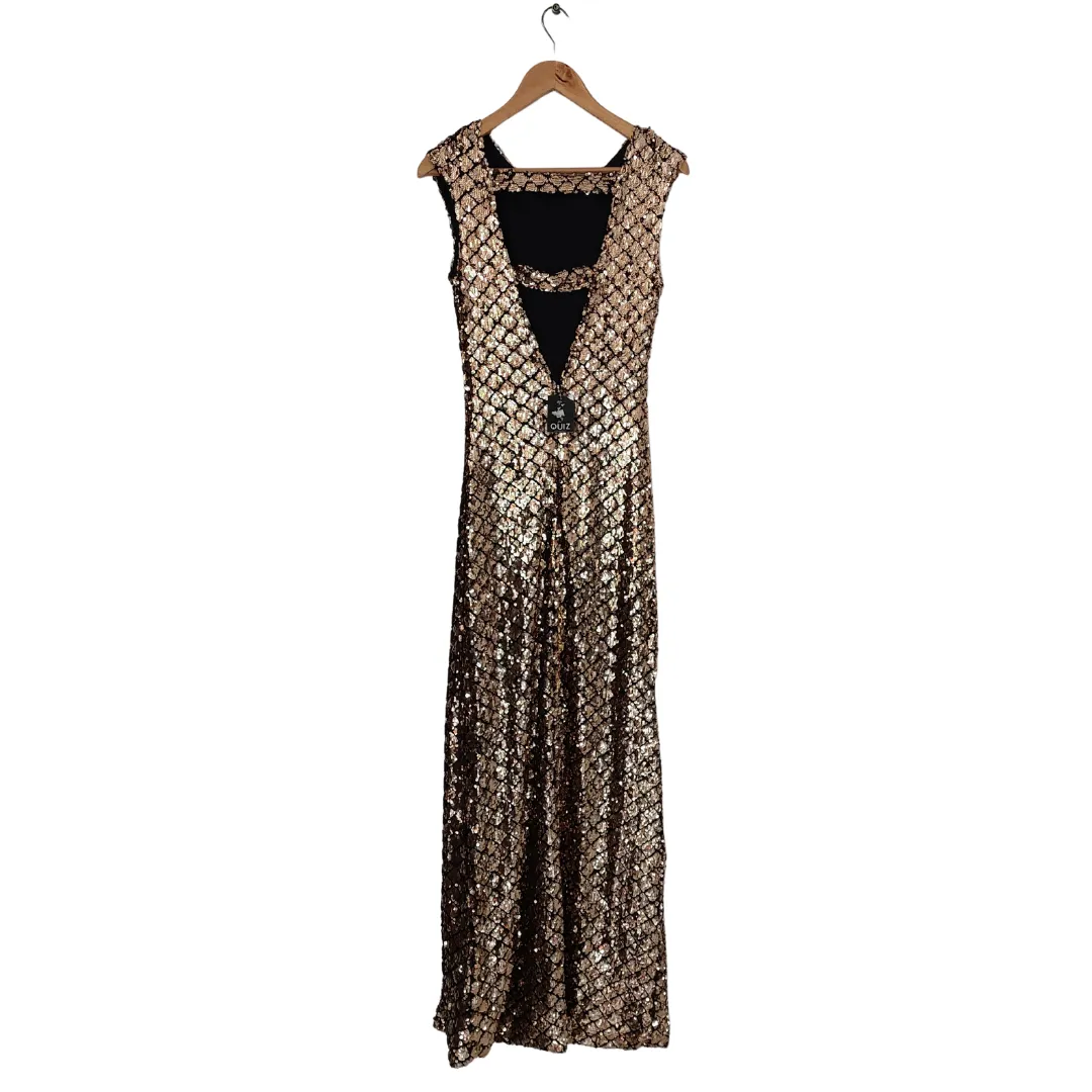 Quiz Gold Sequins Sleeveless Maxi Dress | Brand New |