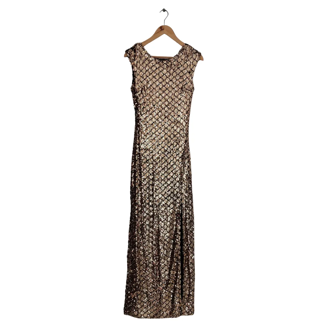 Quiz Gold Sequins Sleeveless Maxi Dress | Brand New |