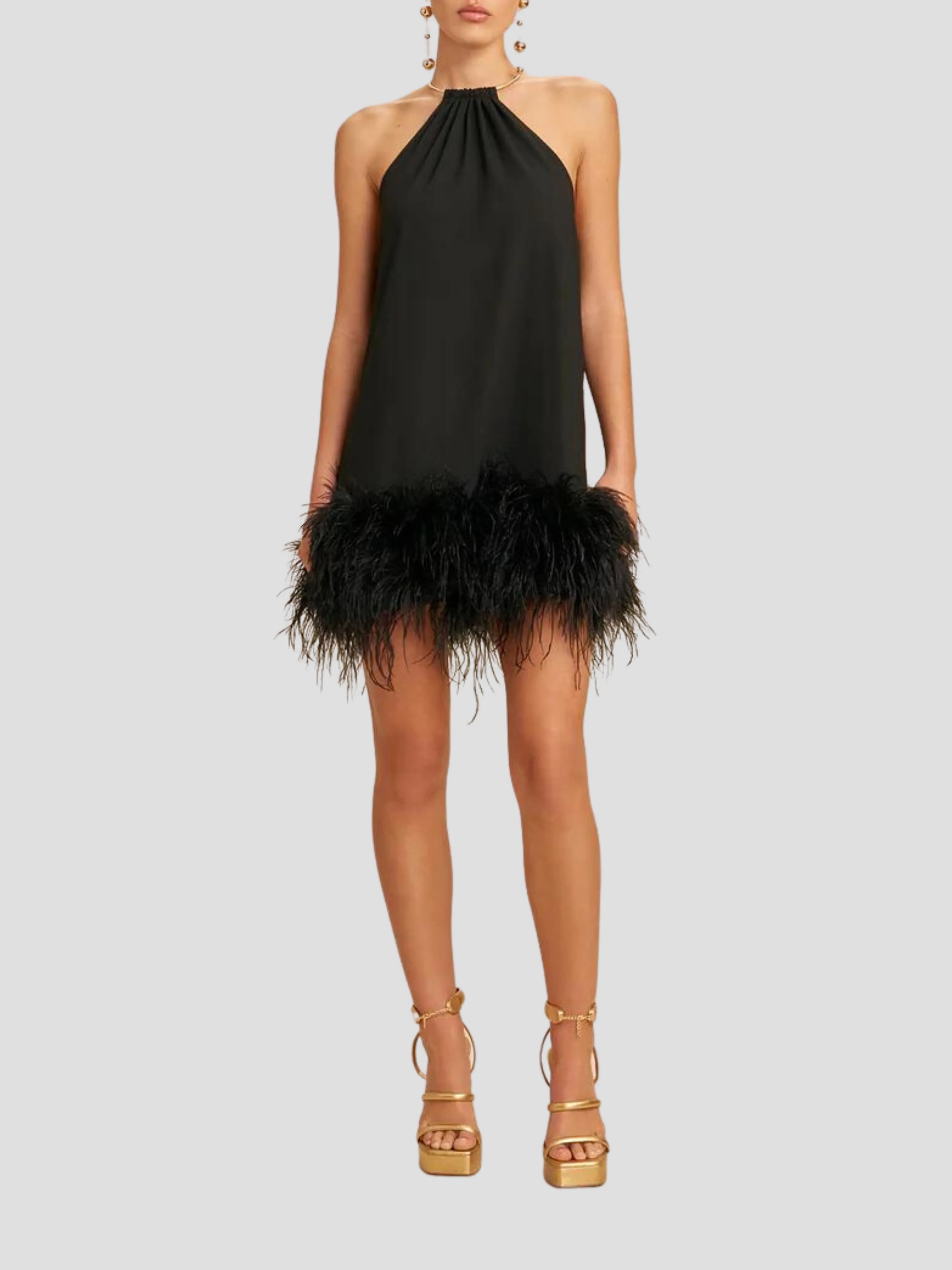 Reeves Feather-Trimmed Embellished Crepe Mini Dress