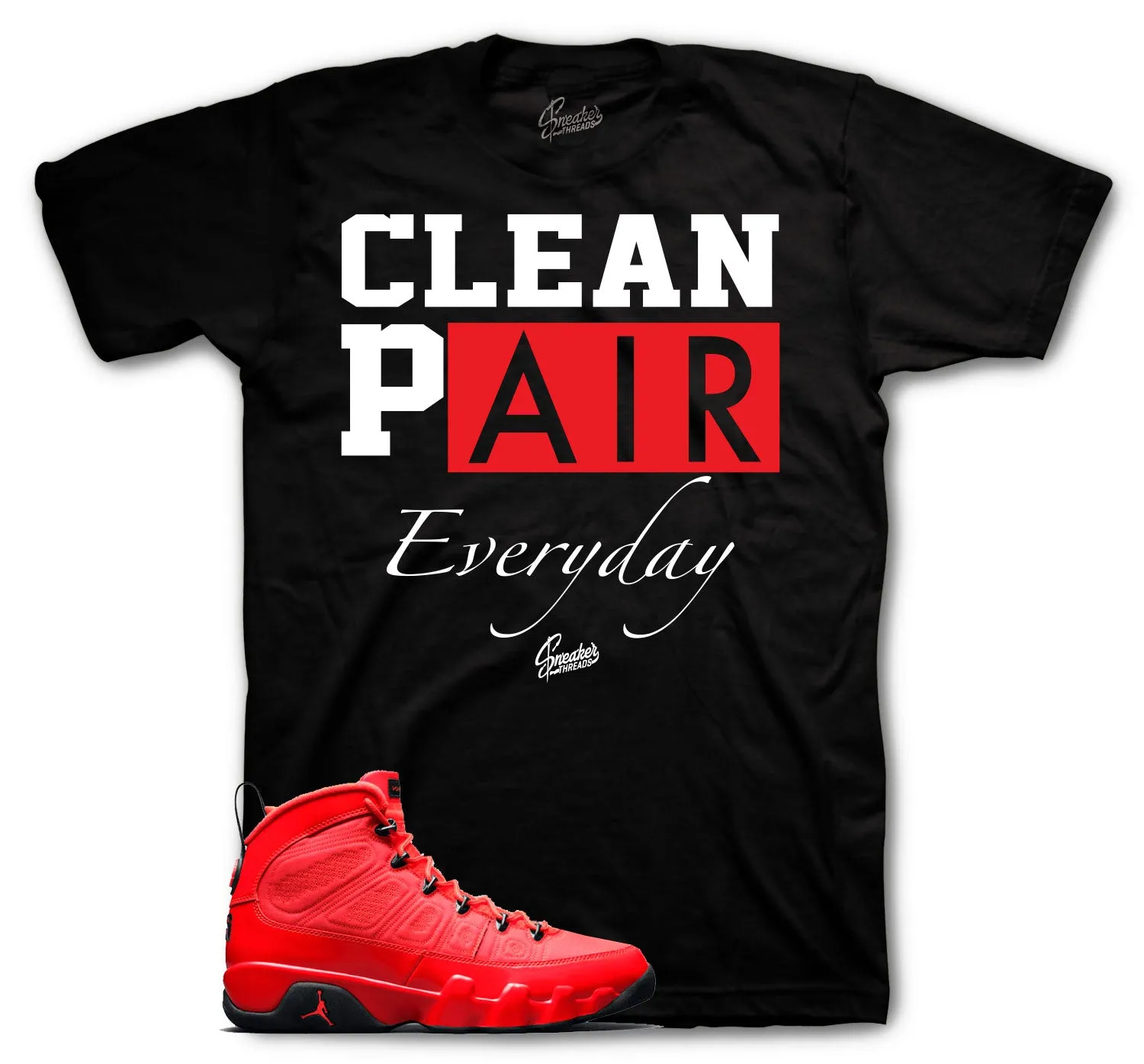 Retro 9 Chile Red Shirt - Clean Pair - Black