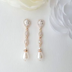 Rose Gold Pearl Earrings-Abby