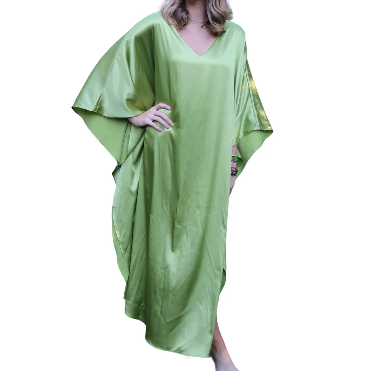 Silk Caftan Dress - (kiwi or magenta)