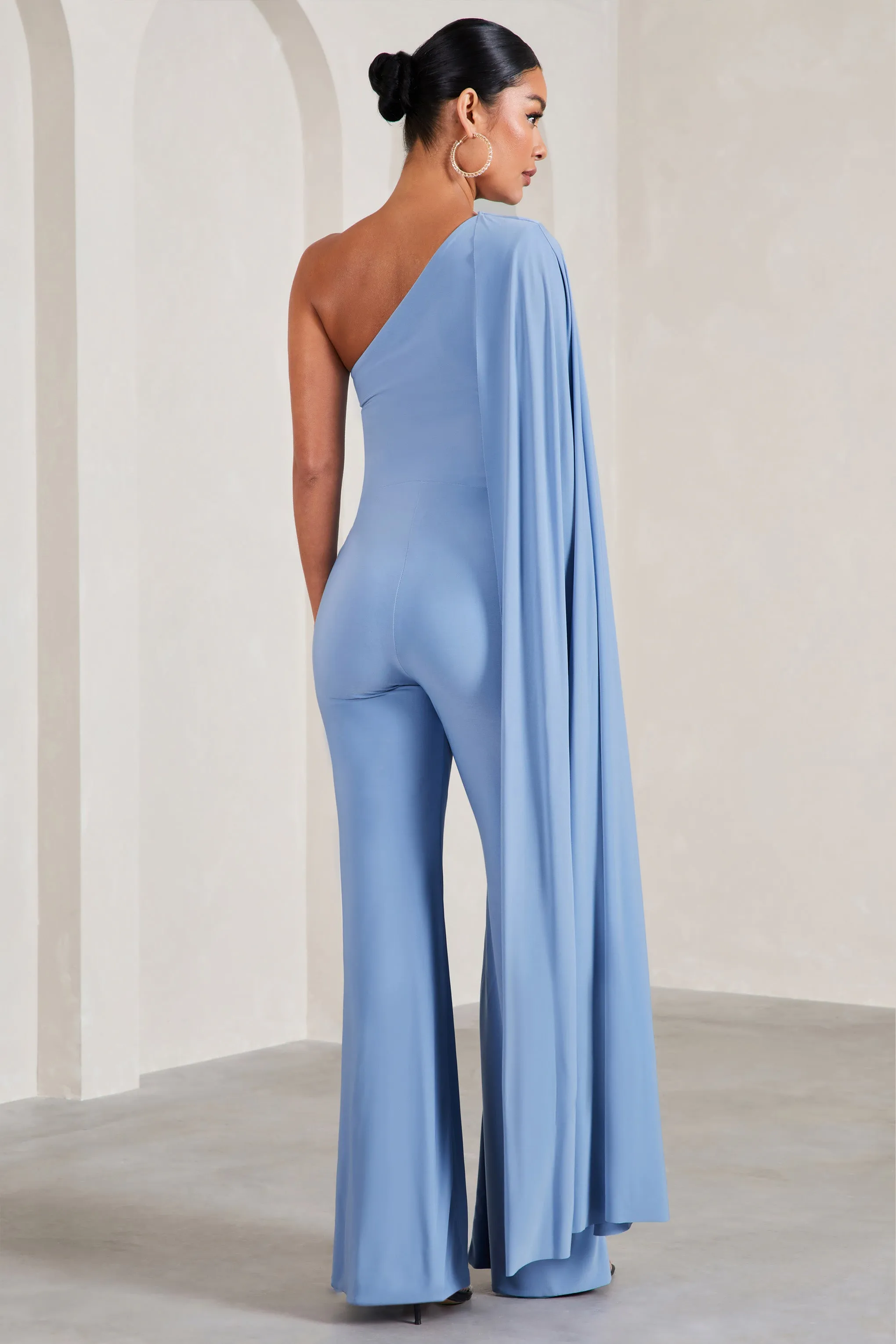 Sing To Sleep | Powder Blue Maternity One Shoulder Cape Jumpsuit