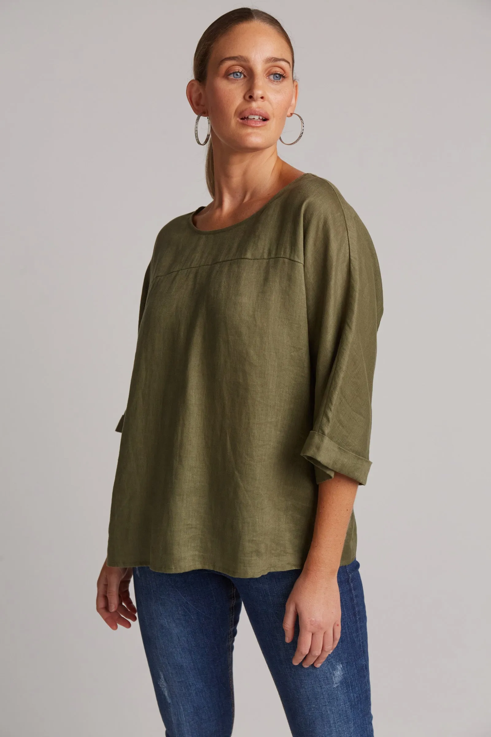 Studio Linen Relaxed Top - Khaki