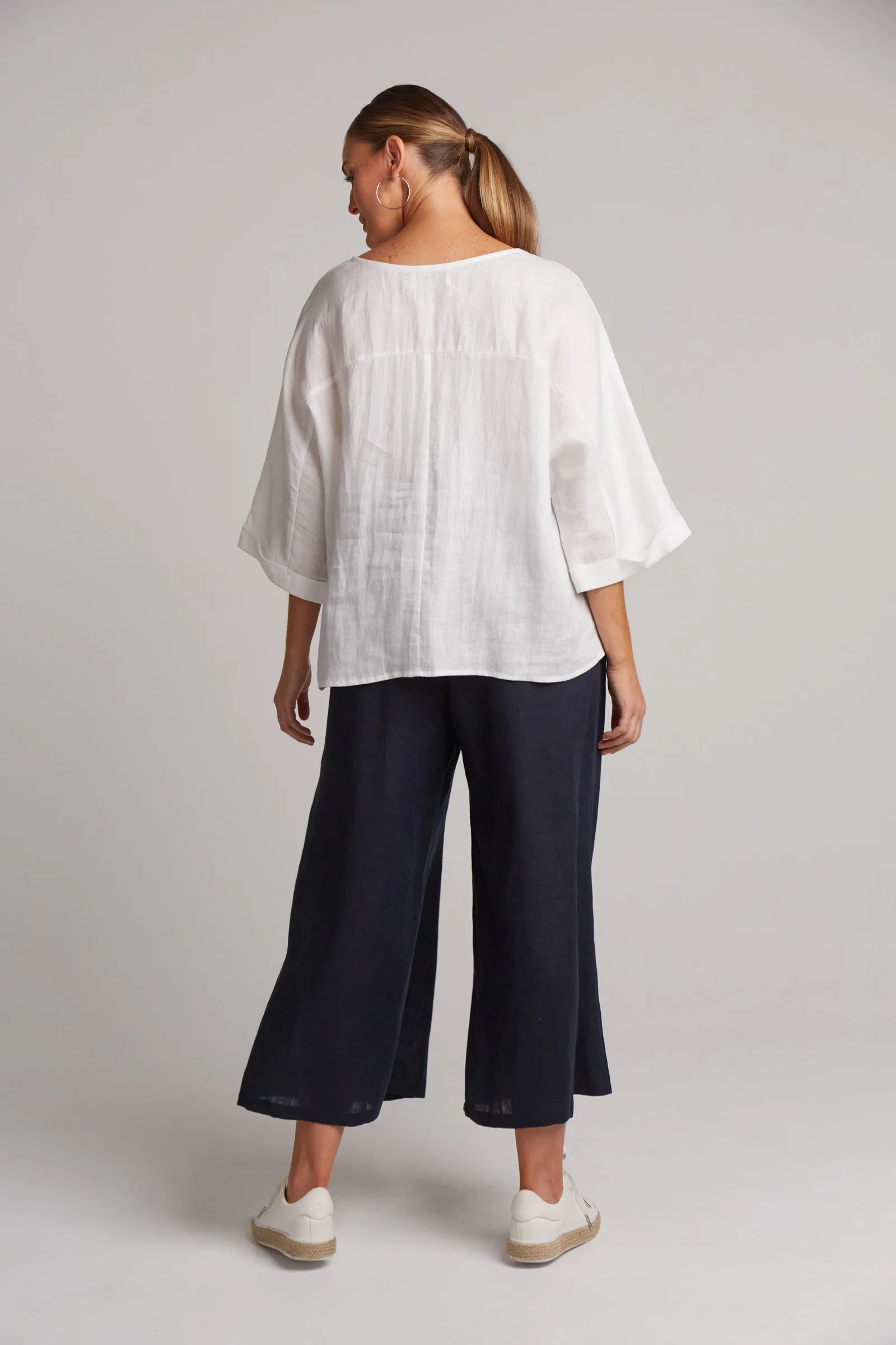 Studio Linen Relaxed Top - White Salt