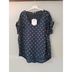 Talia Benson Navy Spot Linen T Shirt