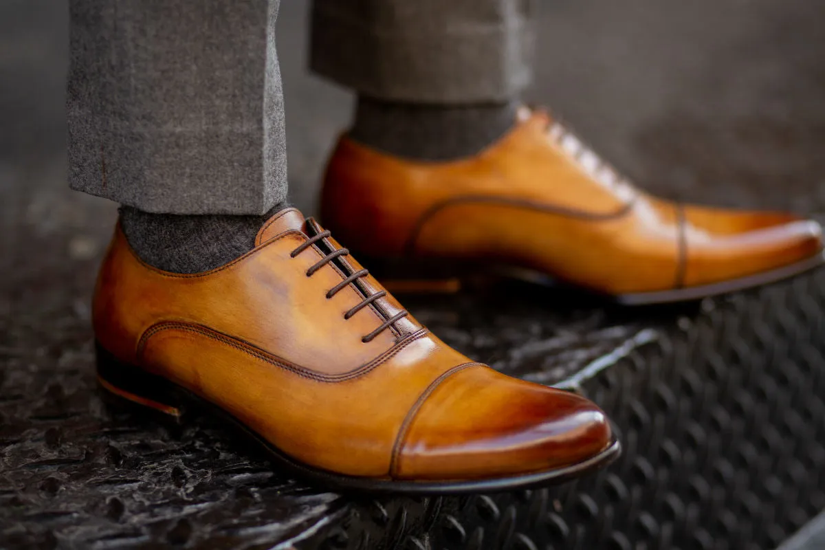 The Cagney II Stitched Cap-Toe Oxford - Tobacco