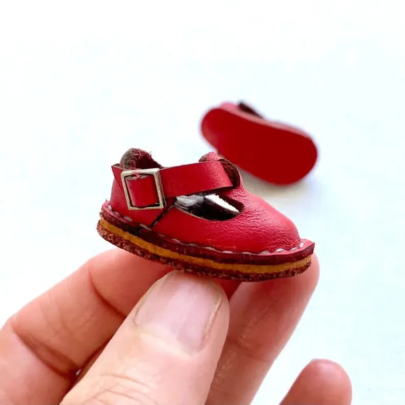 Tiny leather doll shoes red doll shoes 1/6 scale