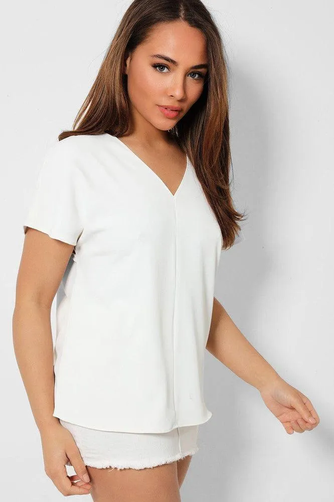 White Classic V-Neck Shortsleeved Top