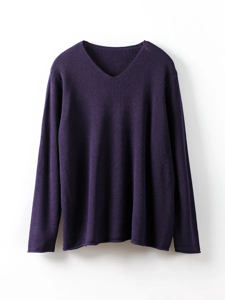 Women Casual V-Neck Solid Knitted Loose Sweater