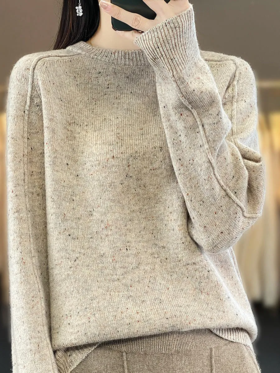 Women Casual Winter Solid Wool Knitted O-Neck Sweater