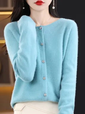 Women Winter Wool Solid Cardigan Sweater