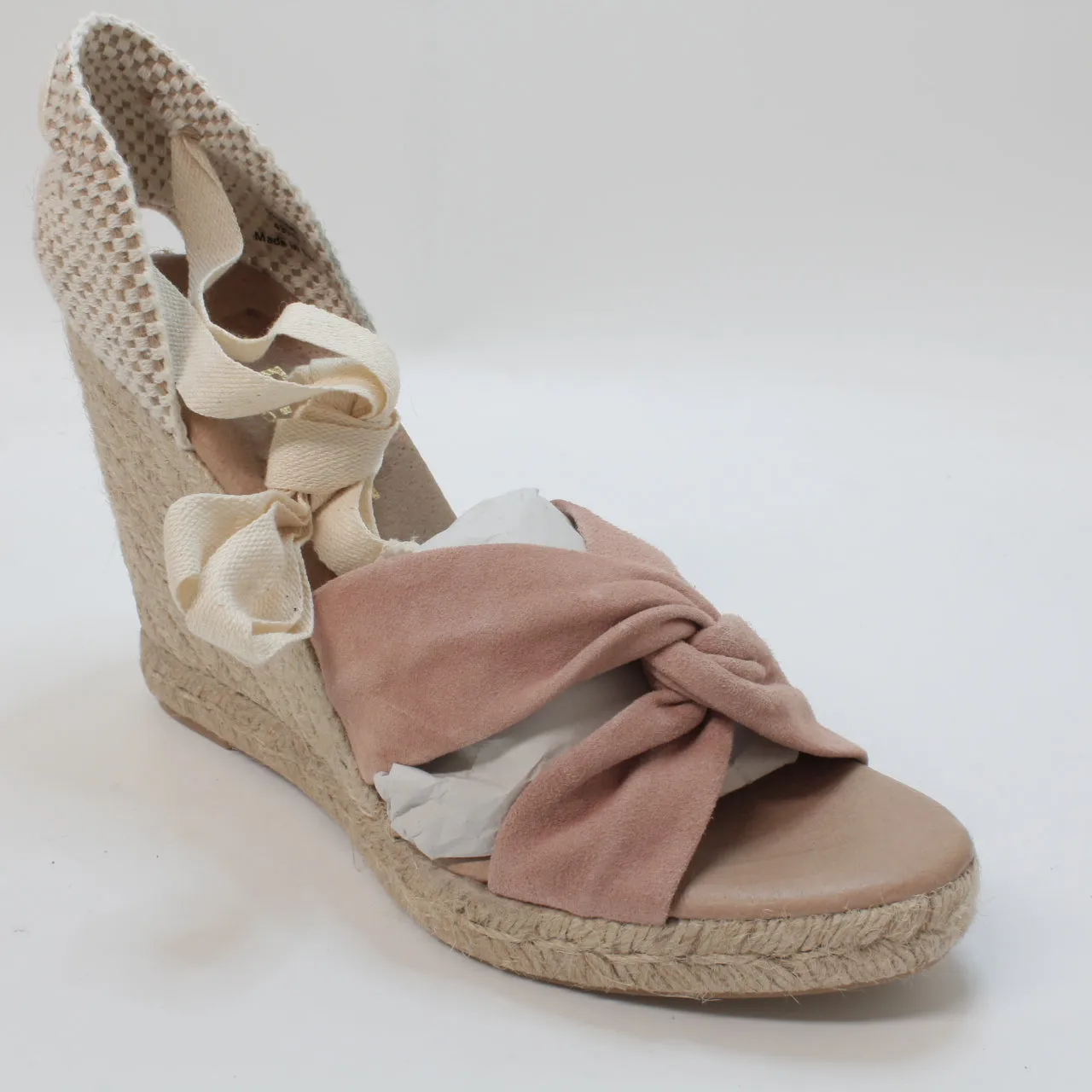 Womens Office Heather Ankle Tie Espadrilles Blush Suede Uk Size 6