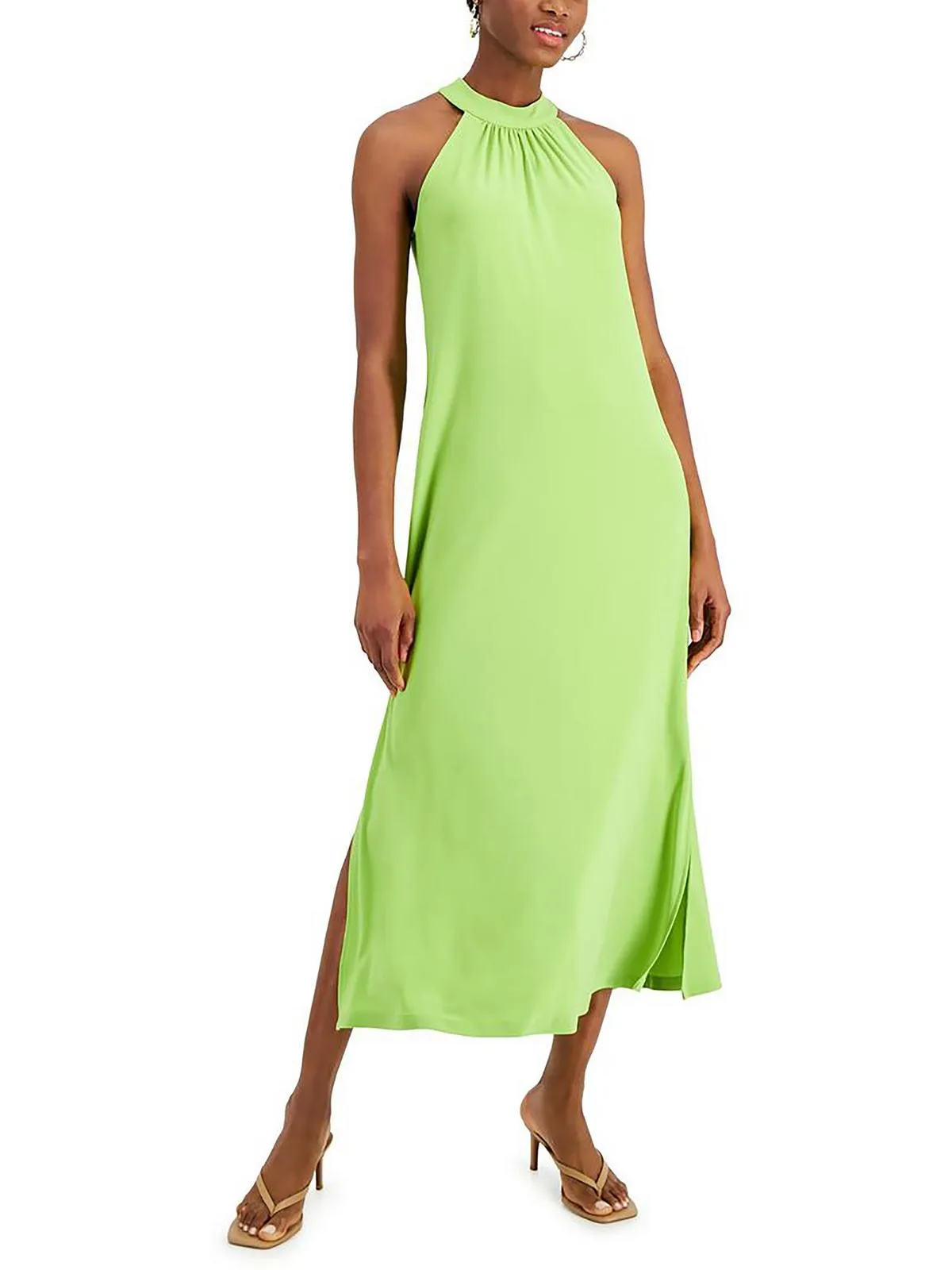 Womens Solid Polyester Maxi Dress