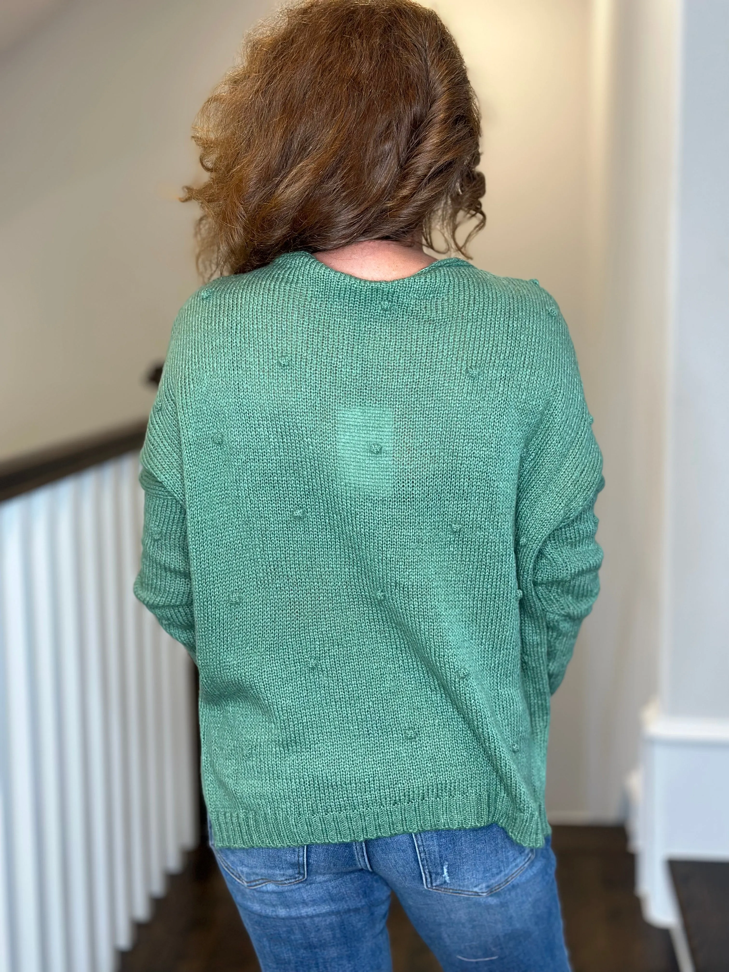 Wooden Ships Mini Popcorn V Neck Lightweight Sweater in Shadle Green