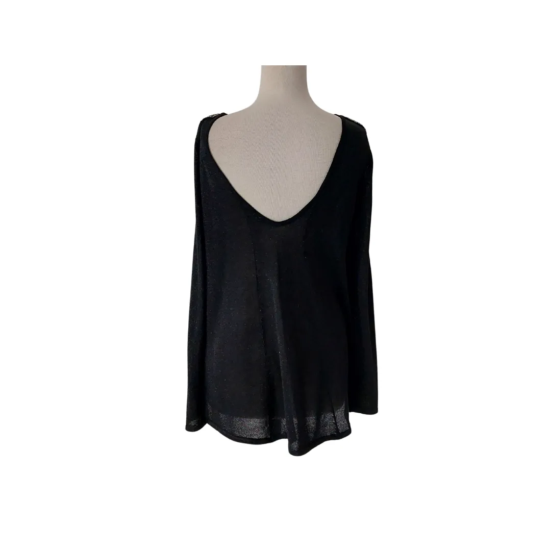 ZARA Black Metallic Sequins Shoulder Semi Sheer Top | Gently Used |