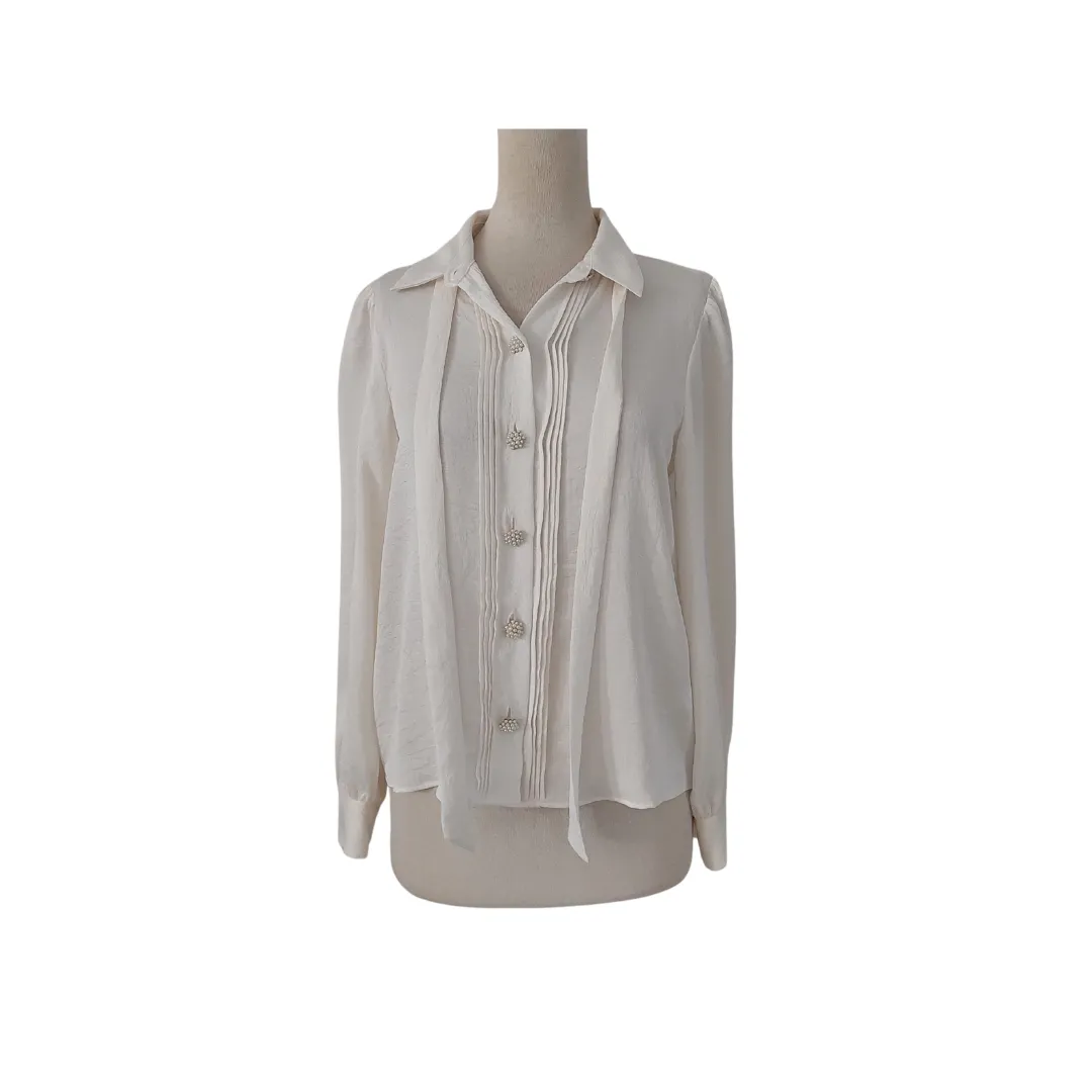 ZARA White Large Pearl Buttons Collared Blouse | Brand New |